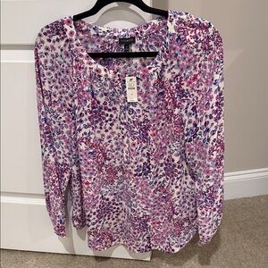 Talbots Women's Pink and Purple Floral Blouse